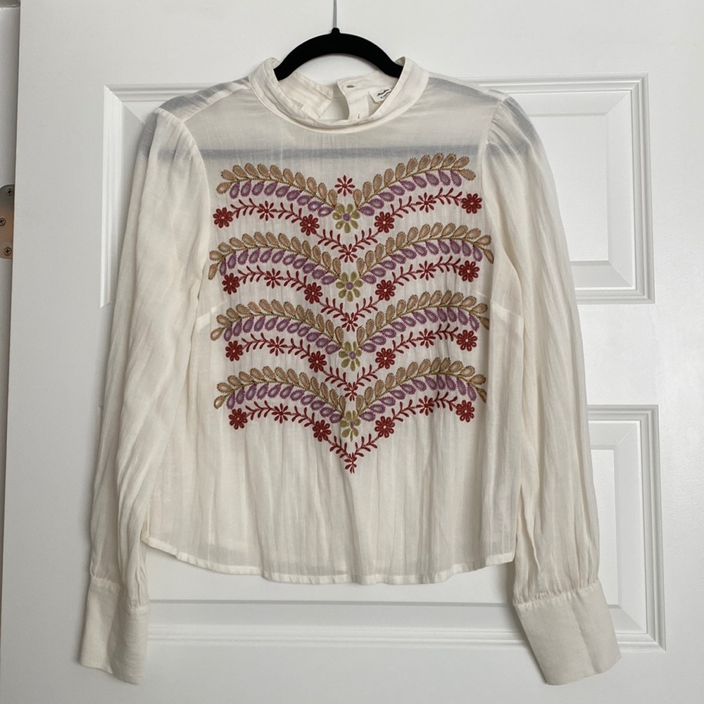 Meadow Run by Anthropologie Blouse Shirt Cream Purple US 2